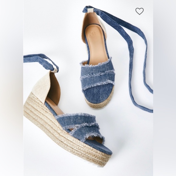 JUST FAB Denim Jeans Espadrille Platform Wedge Sandal - NWOT - Size 8 - Picture 4 of 10